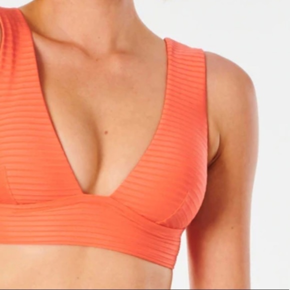 NWT Rip Curl Premium Surf Deep V-Neck Ribbed Bikini Swim Top Hot Coral - Picture 2 of 6